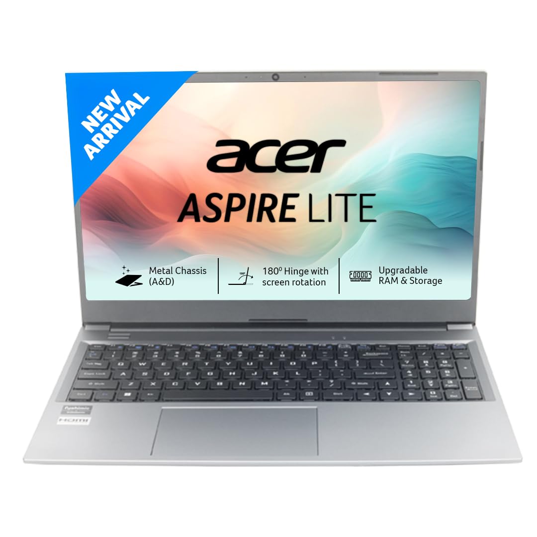 Acer Aspire Lite, AMD Ryzen 5 5625U Processor(16GB RAM/512GB SSD) Full HD, 15.6″/39.62cm, Windows 11 Home, Steel Gray, 1.59KG, AL15-41, Premium Metal Body, Thin and Light Laptop