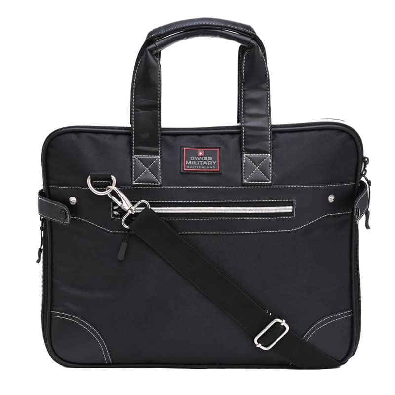 Swiss Military Premium Polyester Laptop Bag for Men, Women |Laptop Messenger Bag, Office Bag, Sling Bag with Quick Access Pockets, Adjustable Shoulder Strap| Fits up to 15.6″ Laptop, Black, 12L,1