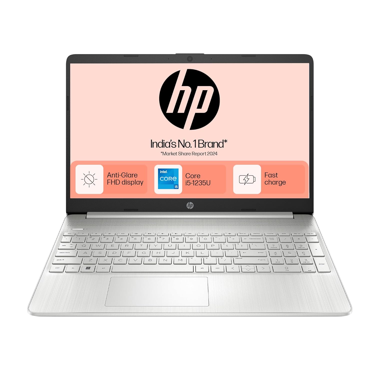 HP 15, 12th Gen Intel Core i5-1235U, 16GB DDR4, 512GB SSD, (Win 11, Office 21, Silver, 1.69kg), Anti-Glare, 15.6-inch(39.6cm) FHD Laptop, Intel Iris Xe Graphics, HD Camera, Backlit Keyboard, fy5009tu