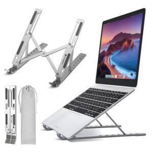 STRIFF Angles Adjustable Aluminum Ergonomic Foldable Portable Tabletop Laptop/Desktop Riser Stand Holder Compatible for MacBook, HP, Dell, Lenovo & All Other Notebook (Metallic Silver)