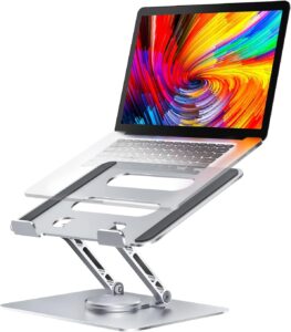 PLIXIO Adjustable Laptop Stand with 360° Rotating Base Tabletop Ergonomic Foldable Portable Holder Compatible for MacBook, HP, Dell, Lenovo & All Other Notebook (Sliver)