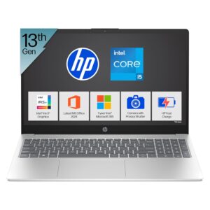 HP 15, 13th Gen Intel Core i5-1334U Laptop (16GB DDR4,512GB SSD) Anti-Glare, Micro-edge,15.6”/39.6cm, FHD, Win11,M365,Office24, Silver,1.59kg, Iris Xe Graphics, FHD Camera w/privacy shutter, fd0577TU
