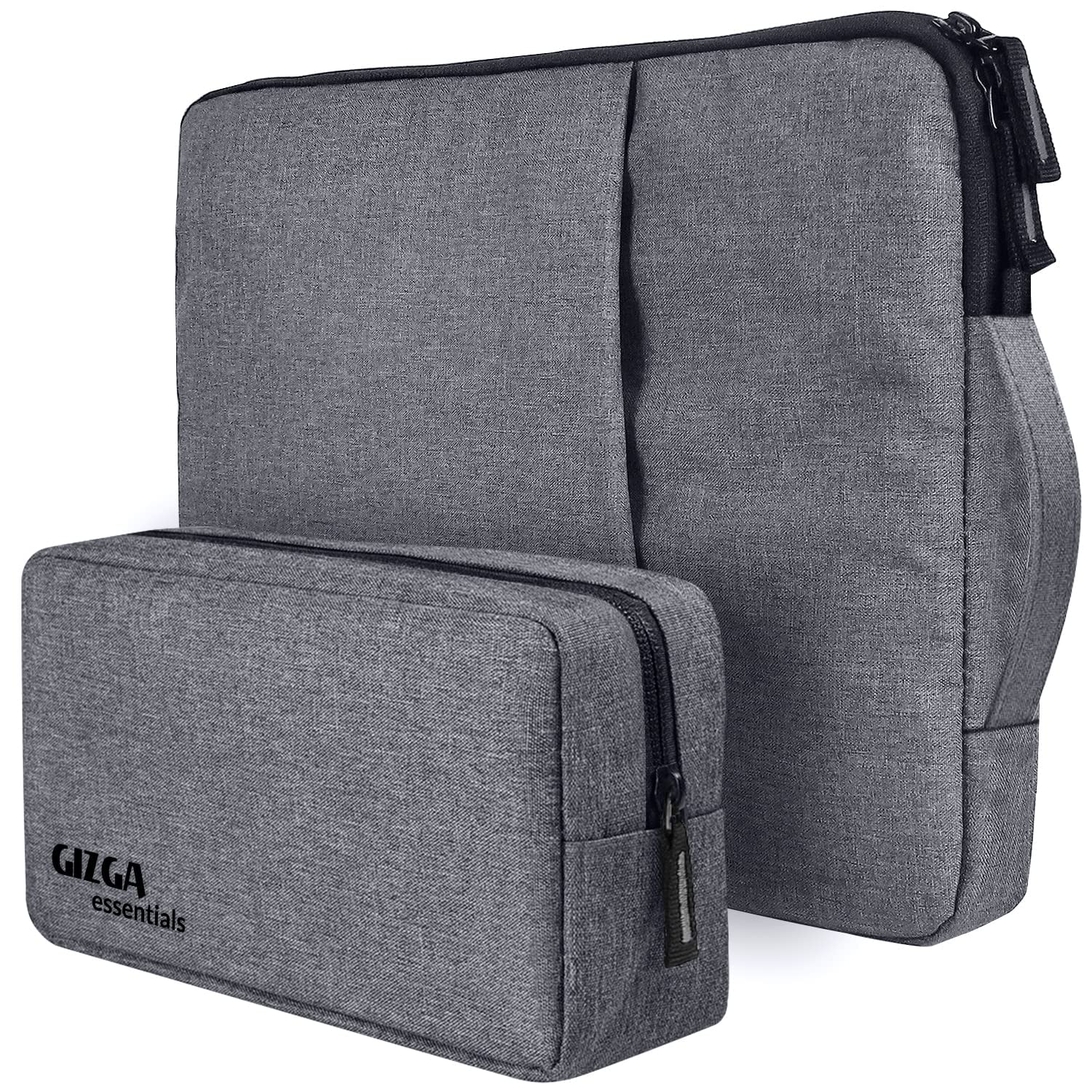 Gizga Essentials 13.3 Inch Laptop Sleeve Case Cover Bag with Extra Pouch, Front Pocket & Handle| Slim & Water-Resistant Nylon Fabric with Shockproof Foam Padding, Soft Lining & Premium Zipper (Grey)