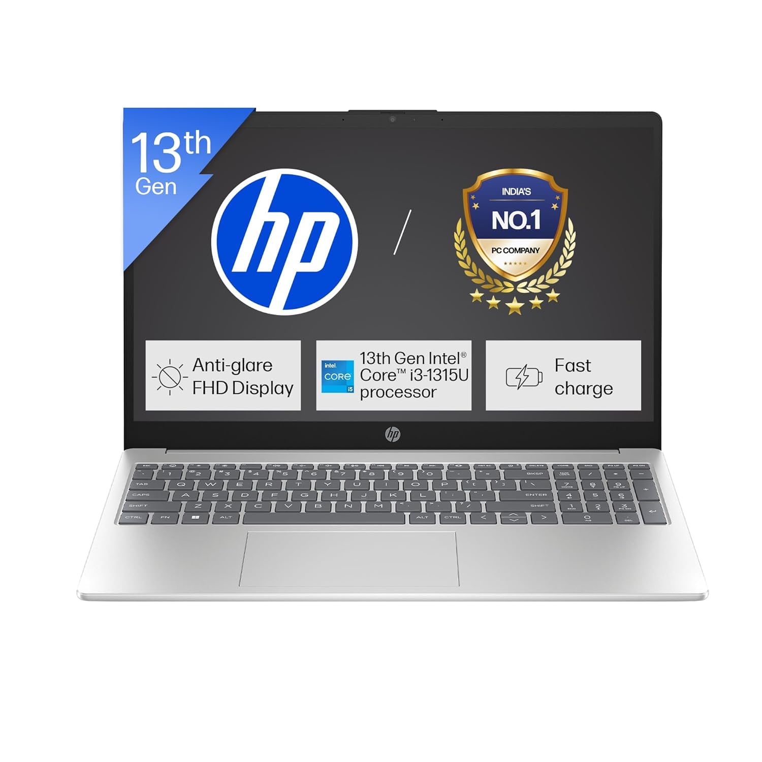 HP 15, Intel Core i3-1315U-13th Gen Laptop (8GB DDR4 Ram,512GB SSD) Anti-Glare, Micro-Edge,15.6” FHD, Win11,M365 Basic(1yr),Office Home24, Silver,1.59kg, FHD Camera Shutter, 15-fd0569TU