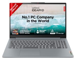 Lenovo IdeaPad Slim 3 Ryzen 7 5825U 15.6″ (39.6cm) FHD Thin and Light Laptop (16GB RAM/512GB SSD/Integrated AMD Radeon Graphics/Windows 11/Office Home 2024/Grey/1.6Kg), 82XM00MVIN
