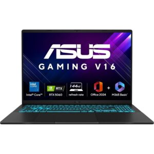 ASUS Gaming V16, Intel Core 7 240H Gaming Laptop(RTX 5060-8GB/16GB RAM/512GB SSD/FHD+/16″/144Hz/Backlit Keyboard/Windows 11/M365 Basic (1Year)*/Office Home 2024/Matte Black/1.95 Kg) V3607VM-RP057WS