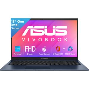 ASUS Vivobook 15, Intel Core i3 13th Gen 1315U, 16GB RAM, 512GB SSD, FHD 15.6″, Touchscreen, Win11, Office Home 2024, M365 Basic (1Year)*, Quiet Blue, 1.7Kg, X1504VA-E83959WS, Intel UHD iGPU, Laptop