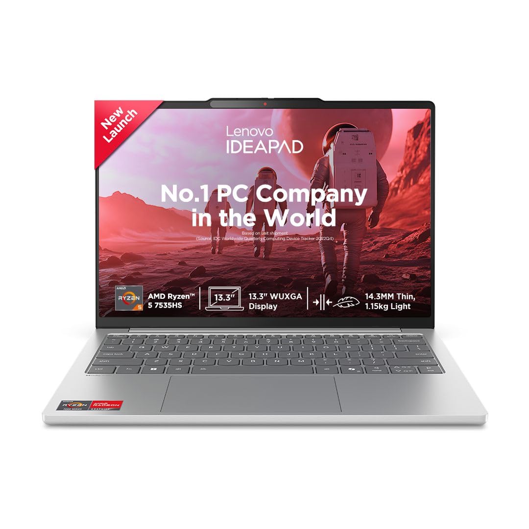 Lenovo IdeaPad Slim 5 AMD Ryzen 5 7535HS 13.3 inch (33.7cm) WUXGA IPS Laptop (16GB RAM/512GB SSD/Windows 11/Microsoft 365 Basic + Office Home 2024/Backlit Keyboard/1Yr ADP Free/Grey/1.6Kg), 83J2004HIN