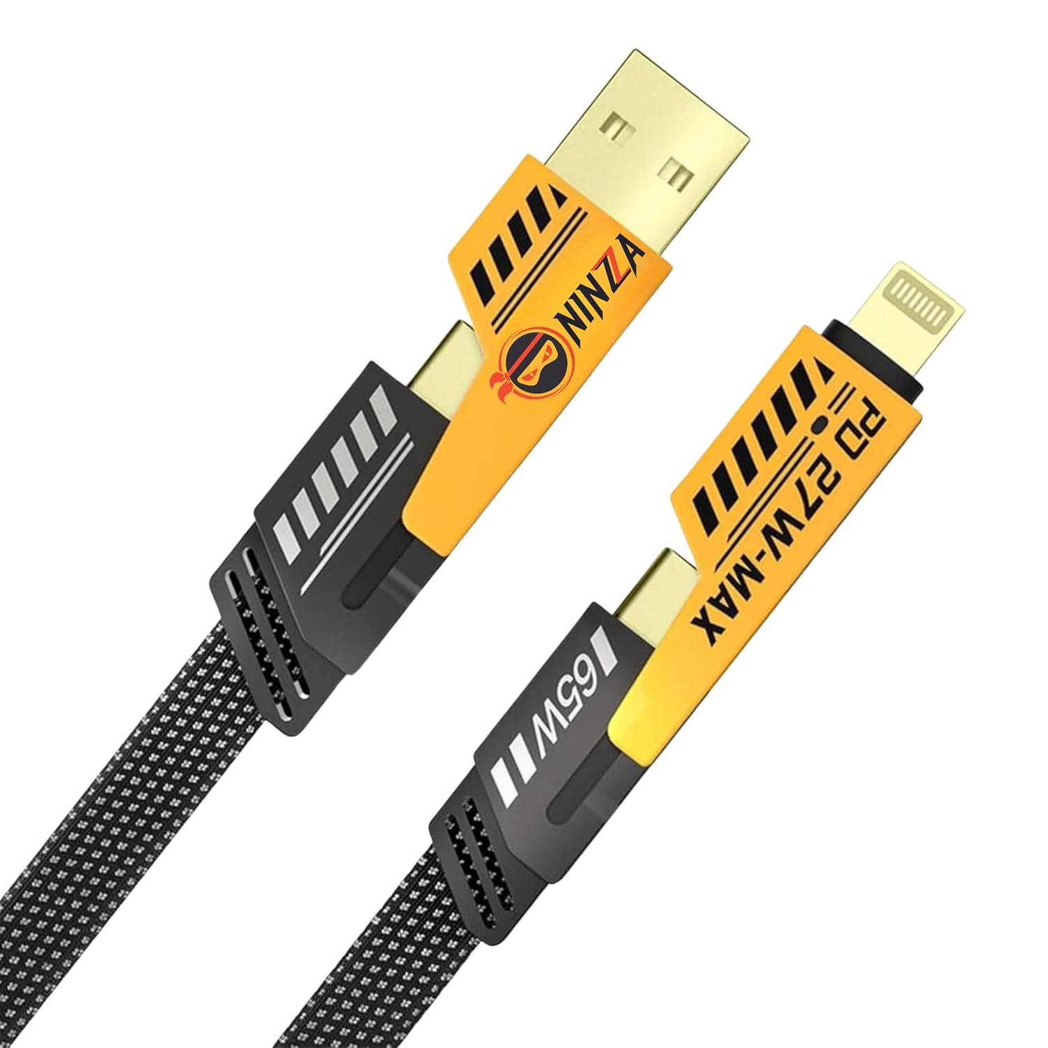 QuadCharge 4-in-1 Fast Charging Cable | USB to Type-C, USB-A to C, C to C & Cable for iPhone | 60W PD Data Cable C Type, Braided Nylon Zinc-Alloy | 1.2m Multi Device Charger