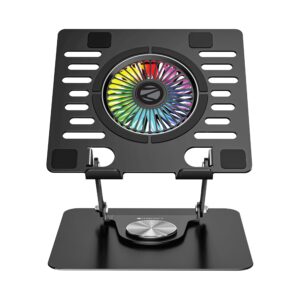ZEBRONICS NS4000 PRO 2, Rotatable Laptop Metal Stand, Upto 15.6 inch, 2X USB Ports, RGB Fan + Speed Controller, 360° Fidget Rotation, Foldable, Multi Angle Adjustment, Anti-Slip Silicone Pads