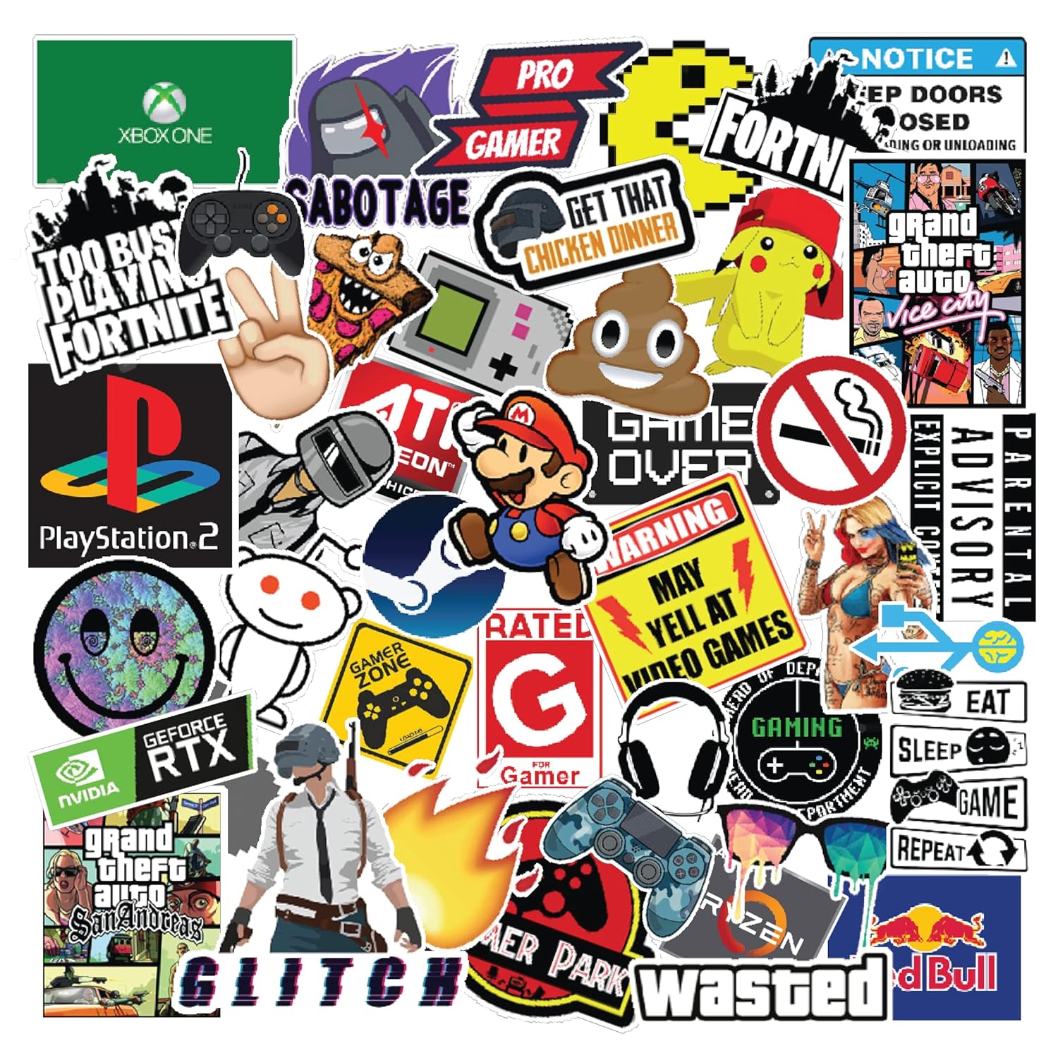 Gaming Vinyl Self Adhesive Stickers for Laptop,Journal,Bike Helmet,Gaming Console,Guitar,Mobile Case – Waterproof Gamer Sticker – 3 Inches For Metal,Plastic,Wooden Surface (Pack Of 50)