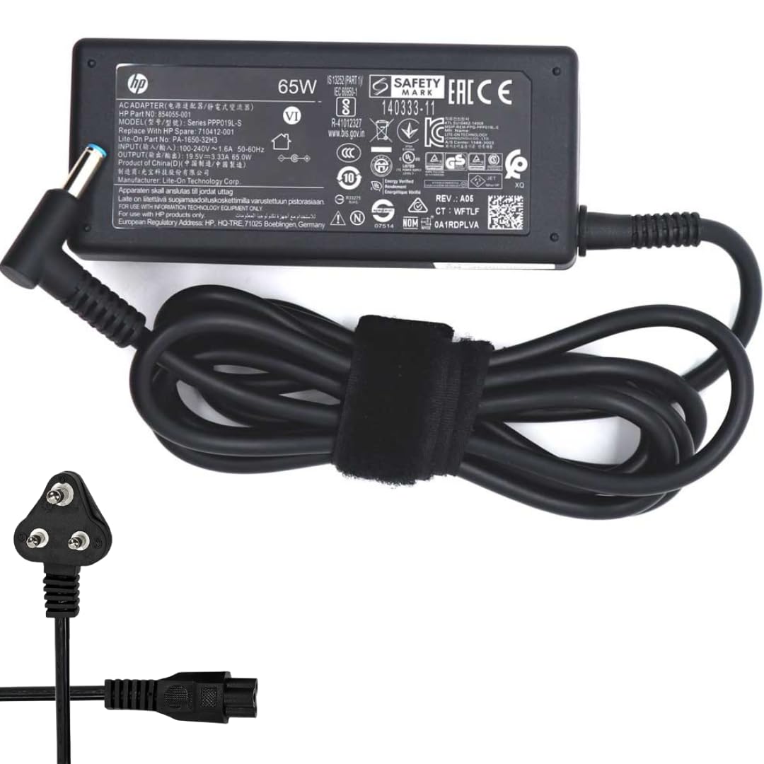Hp Original Blue Pin Laptop Charger 19.5V 3.33A 65W Adapter (with 3 Pin Power Cable)