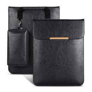 SwooK 15-16 Inch Laptop Sleeve with Handle & Pouch – Waterproof PU Leather Slim Case Compatible with MacBook Pro 16″, Dell XPS 15, Lenovo, HP, ASUS – Scratch Resistant, Velvet Lined-Black