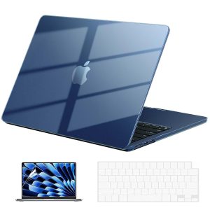 EooCoo Hard Shell Case Compatible for Apple MacBook Air 13.6 inch 2026 2025 2024 2022 M4 A3240 M3 A3113 M2 A2681 with Touch ID,Mac Laptop Case Cover&Keyboard Skin Cover&Screen Protector-Midnight Blue