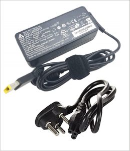 Len-OVO 65W Orignal USB Slim Tip Rectangular pin Laptop Adapter/Charger for Select Models of Lenovo Laptops Black- (with 3 Pin Power Cable)