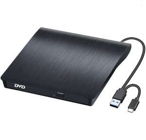 BEVA External CD/DVD Drive USB 3.0 & Type-C, CD DVD Burner Portable, Rewriter Reader DVD/CD-RW Plug and Play for Laptop Desktop Windows 7/8/10/11, Linux, Vista, Mac OS for MacBook, iMac