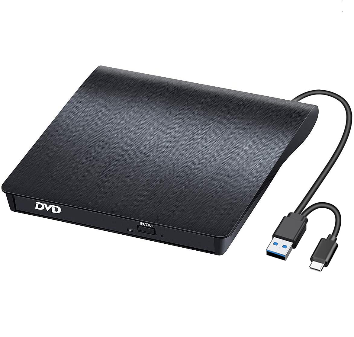 BEVA External CD/DVD Drive USB 3.0 & Type-C, CD DVD Burner Portable, Rewriter Reader DVD/CD-RW Plug and Play for Laptop Desktop Windows 7/8/10/11, Linux, Vista, Mac OS for MacBook, iMac