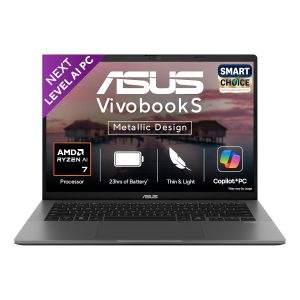 ASUS Vivobook S14,Smartchoice,AMD Ryzen AI 7 350,16GB RAM,1TB SSD,OLED,14″,Windows 11, Office24,M365 Basic (1Yr)*, Matte Gray,1.4Kg, M3407KA-SF049WS,50 Tops,Metallic Design,Next-Gen AI Laptop,Copilot+