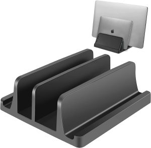 TARKAN Vertical Laptop Holder | 2-Slot Desk Space Saving Organizer Stand Fits All Laptop Sizes (ABS, Black)