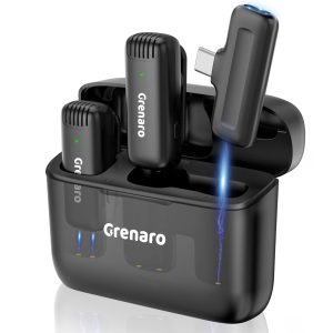 GRENARO J13 Wireless Mic for YouTube, 3-Level Adjustable MicNoise Reduction Lapel Mic with Charging Case, Wireless Mic for Video Recording, YouTube, Facebook, Video Production (Double)