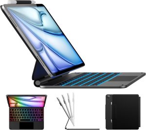 typecase Edge for iPad Air 11 (M4 2026/ M3 2025/ M2 2024), Air 5th/4th & Pro 11 (4th/3rd/2nd/1st) with 11-Color Backlit & Touchpad, Magic Floating Keyboard (NOT for 10th/A16/Pro 11 (M5/M4) – Black’26