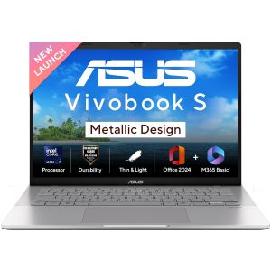 ASUS Vivobook S14, Intel Core Ultra 7 255H, 16GB RAM, 512GB SSD, FHD+ 14″, Windows 11,Office Home 2024 M365 Basic (1Year)*, Cool Silver, 1.4Kg, S3407CA-LY084WS, Intel Arc iGPU, Metallic Design Laptop