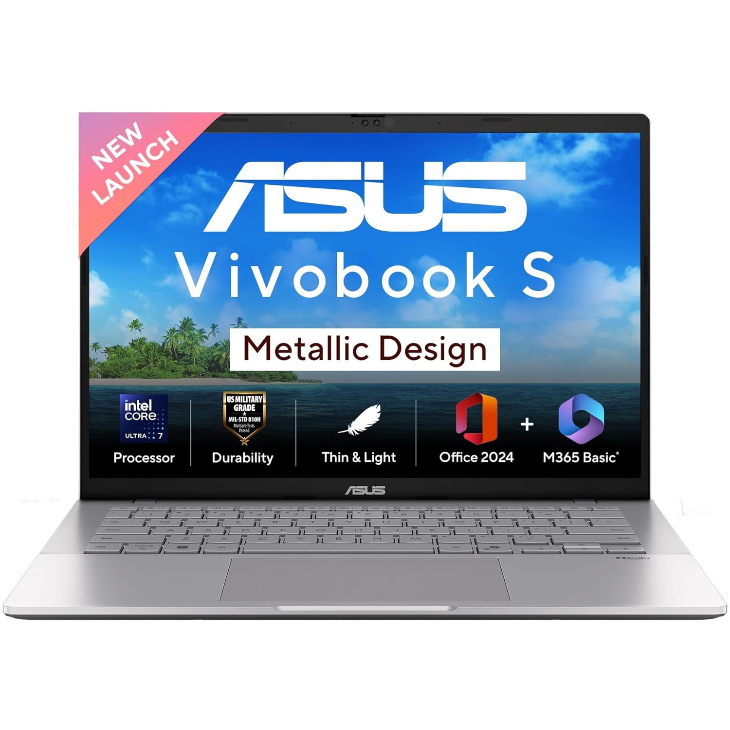 ASUS Vivobook S14, Intel Core Ultra 7 255H, 16GB RAM, 512GB SSD, FHD+ 14″, Windows 11,Office Home 2024 M365 Basic (1Year)*, Cool Silver, 1.4Kg, S3407CA-LY084WS, Intel Arc iGPU, Metallic Design Laptop