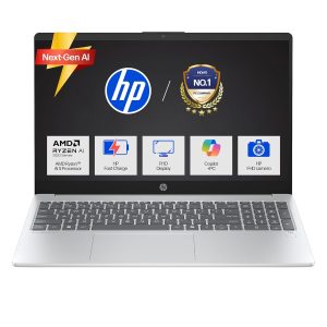 HP OmniBook 3 AMD Ryzen AI 5 340 Next Gen AI Laptop, (16GB DDR5, 512GB SSD), Anti-Glare,15.6”/39.6cm FHD, Win11,Office24, Silver,1.7kg, FHD Camera w/Privacy Shutter, fn0007AU