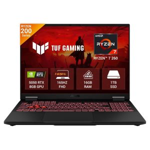 ASUS TUF A16 (2026), AMD Ryzen 7 260, RTX 5050-8GB, 16GB RAM, 1TB SSD, FHD+, 16″, (40 cm), Windows 11 Home, M365 Basic(1 Year)* Office 2024, Jaeger Gray, 2.2 Kg, FA608UH-RV112WS, Gaming Laptop