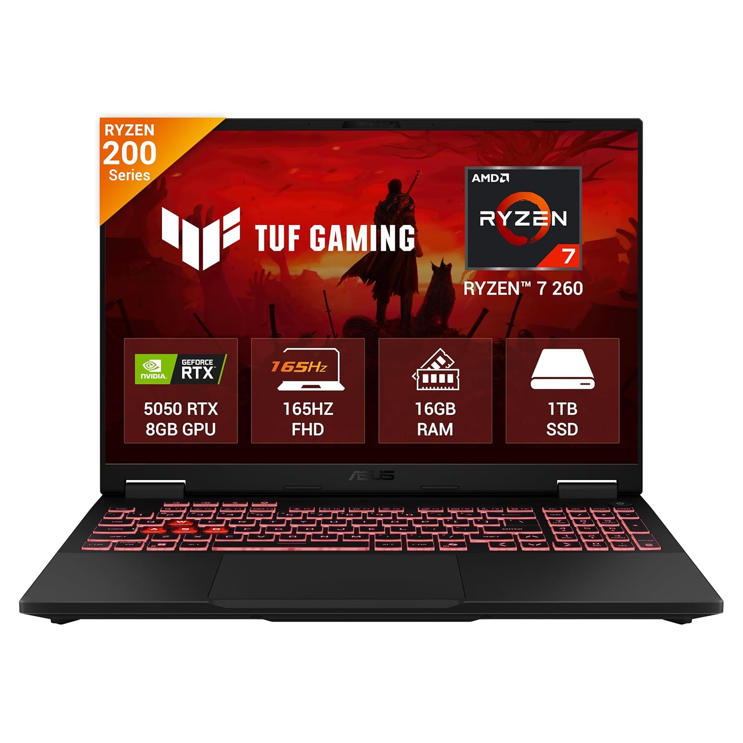 ASUS TUF A16 (2026), AMD Ryzen 7 260, RTX 5050-8GB, 16GB RAM, 1TB SSD, FHD+, 16″, (40 cm), Windows 11 Home, M365 Basic(1 Year)* Office 2024, Jaeger Gray, 2.2 Kg, FA608UH-RV112WS, Gaming Laptop