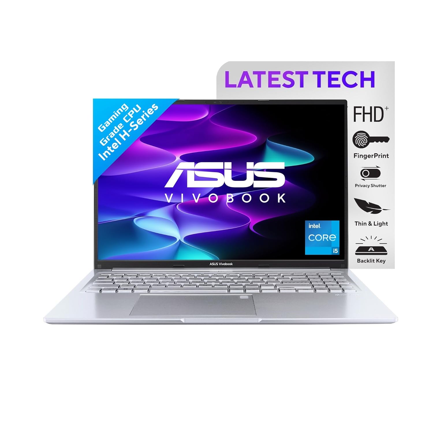 ASUS Vivobook 16, Intel Core i5-12500H, 12th Gen, 16GB RAM, 512GB SSD, FHD+, 16″/40.64cm, Win 11, MS Office 2021, Silver, 1.8KG, Backlit Keyboard, X1605ZAC-MB540WS, Thin and Light Laptop