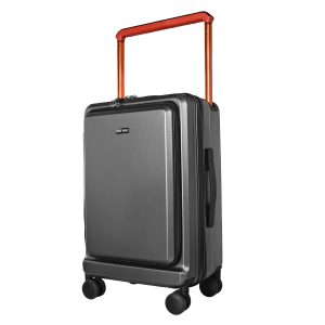 Premium Cabin Pro Luggage Bag | Front Opening Suitcase | Polycarbonate Trolley Bag with TSA Lock & USB Charging Port | 8 Silent Wheel Luggage for Both Men & Women | Venice Mountain Grey