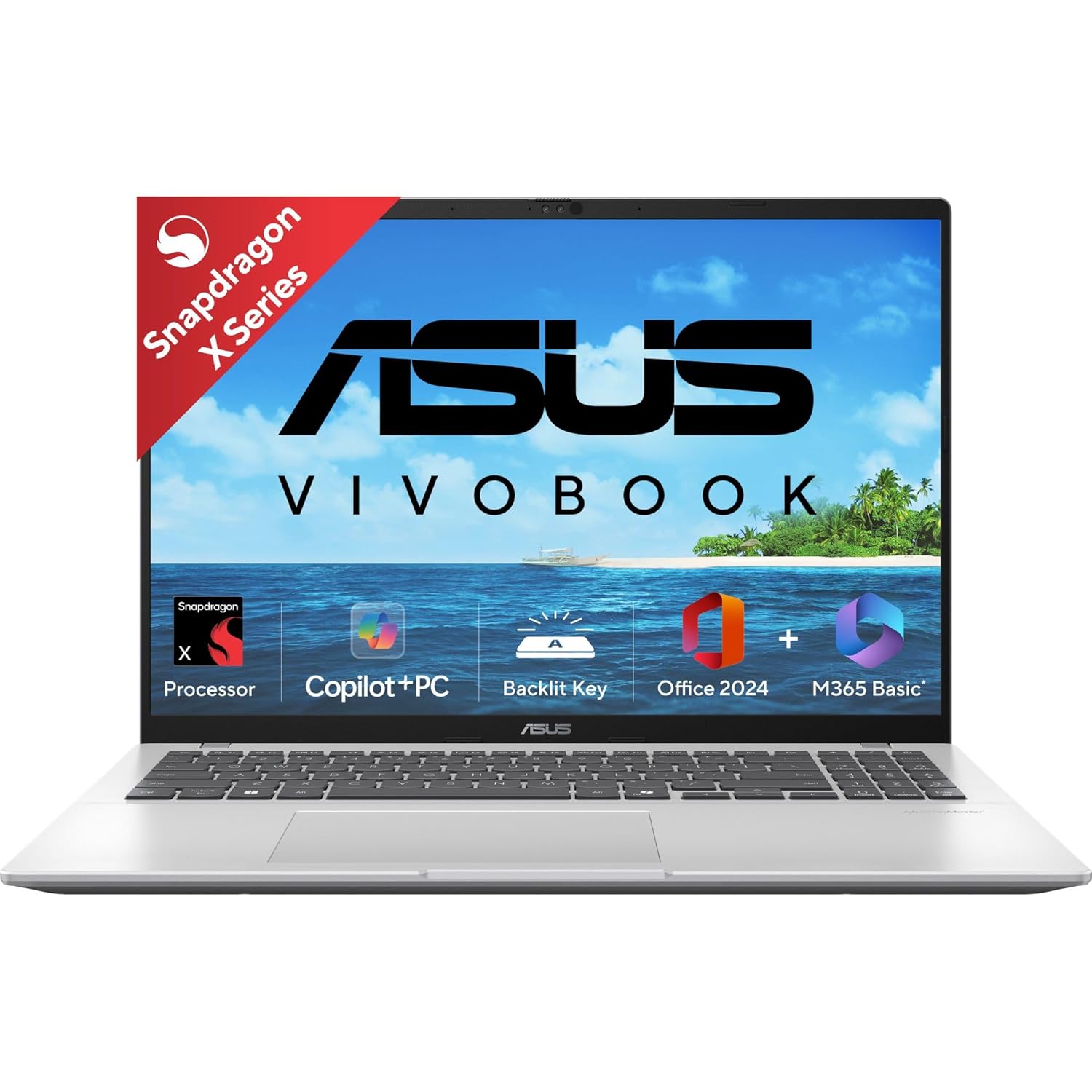 ASUS Vivobook 16, Snapdragon X, 16GB RAM, 512GB SSD, FHD+ 16″, Windows 11, Office Home 2024, Cool Silver, 1.88kg, X1607QA-MB050WS, Qualcomm Adreno iGPU, 45TOPS, M365 Basic(1Year)* Laptop