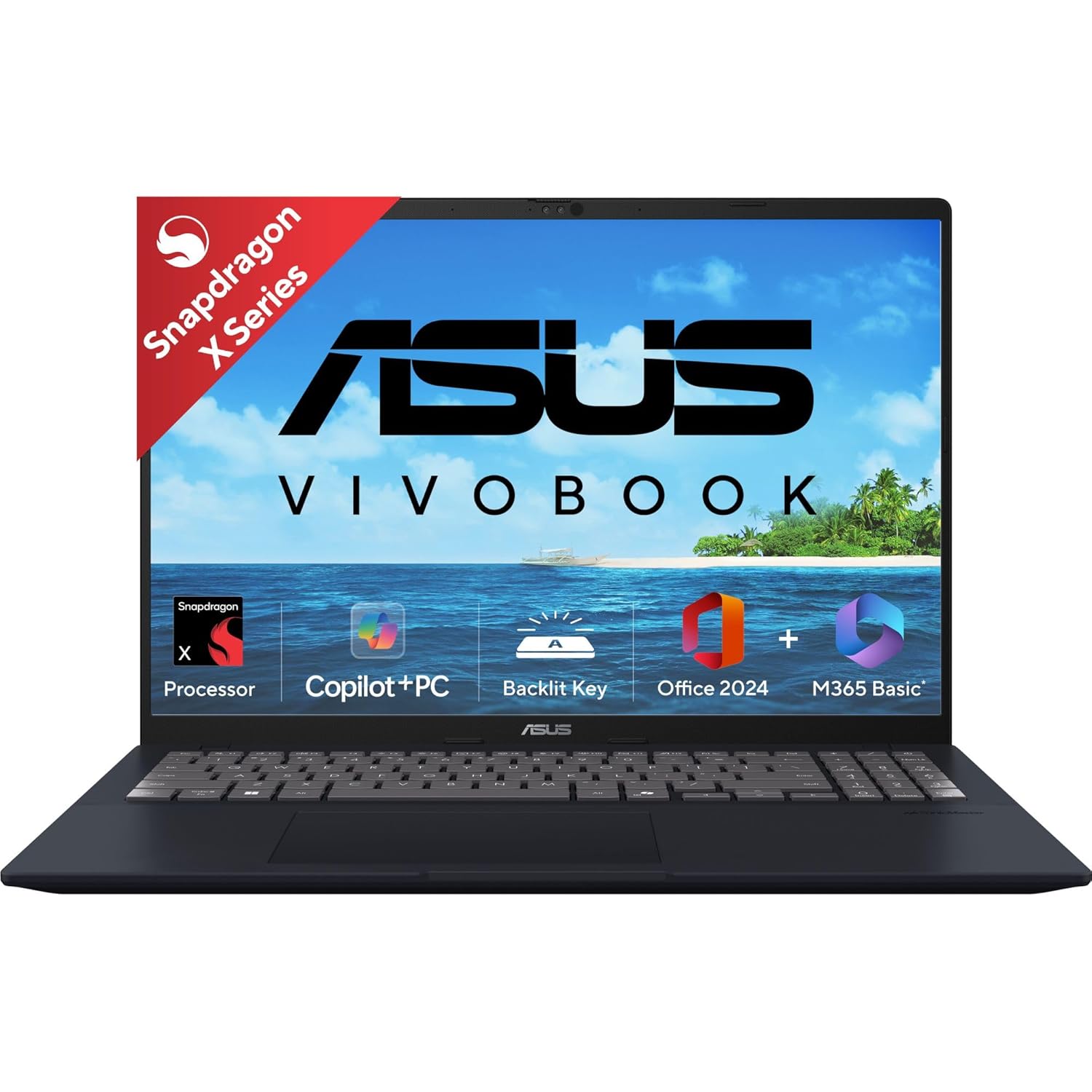 ASUS Vivobook 16, Snapdragon X, 16GB RAM, 512GB SSD, FHD+ 16″, Windows 11, Office Home 2024, Quiet Blue, 1.88kg, X1607QA-MB049WS, Qualcomm Adreno iGPU, 45TOPS, M365 Basic (1Year)* Laptop