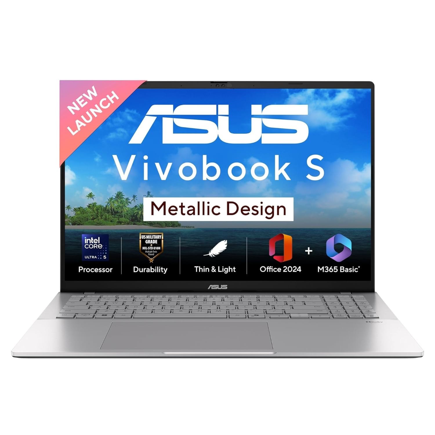 ASUS Vivobook S16, Intel Core Ultra 5 225H, 16GB RAM, 512GB SSD, FHD+ 16″, Windows 11, Office Home 2024, Cool Silver, 1.7Kg, S3607CA-RP065WS, Intel Arc iGPU, M365 Basic (1Year)* Metallic Design Laptop