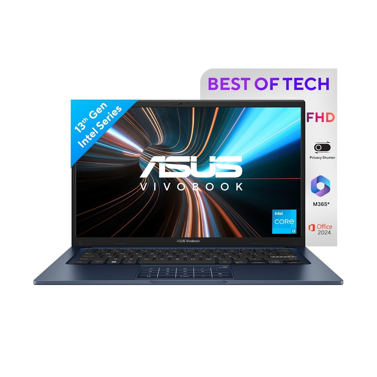 ASUS Vivobook 14,Intel Core i3-1315U Processor, (8GB RAM/512GB SSD/14 FHD (1920 x 1080)/Win 11/M365 Basic (1Year)*/Office Home 2024/Quiet Blue/1.40 kg), X1404VA-NK760WS