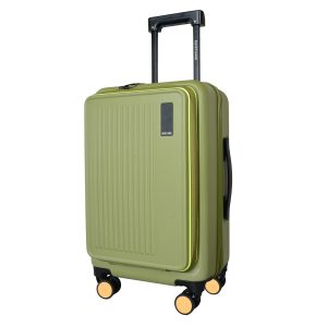 Cabin Pro Trolley Bag with Quick Access Laptop Compartment & Bottle Holder | Polycarbonate 8 Wheels Spinner Suitcase | Trolley for Travel with TSA Lock & USB Charging Port | Amazon Green