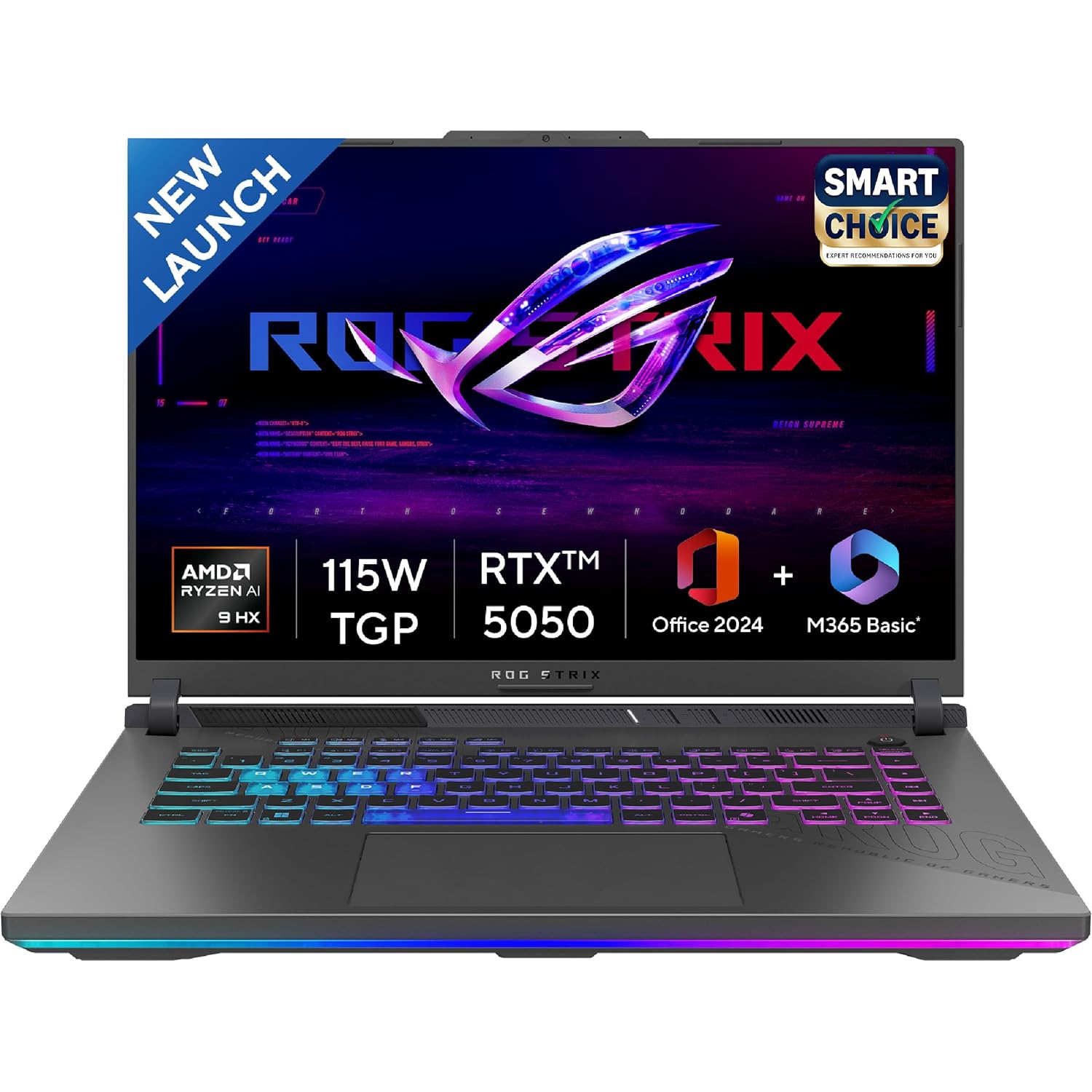 ASUS ROG Strix G16,Smartchoice, AMD Ryzen 9 8940HX, Gaming Laptop(RTX 5050-8GB/16GB RAM/1TB SSD/FHD+/16″/165Hz/90Whr/Windows 11/M365 Basic (1Year)*/Office Home 2024/Eclipse Gray/2.5 Kg) G614PH-RV033WS