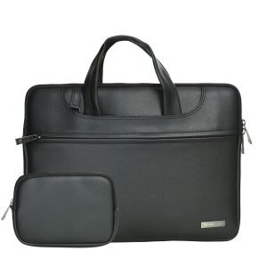 Vaku Luxos® DA Italiano 14 Inch Laptop Bag Leather Collection Messenger Organizer Shoulder Sling Office Bag for Men & Women with Free Hard Disk Pouch for Laptop and up to MacBook 15″ (Black)