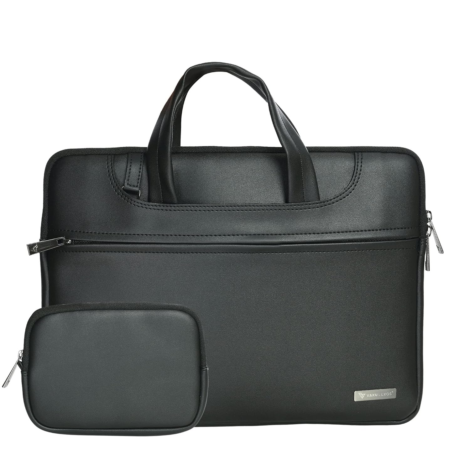 Vaku Luxos® DA Italiano 14 Inch Laptop Bag Leather Collection Messenger Organizer Shoulder Sling Office Bag for Men & Women with Free Hard Disk Pouch for Laptop and up to MacBook 15″ (Black)