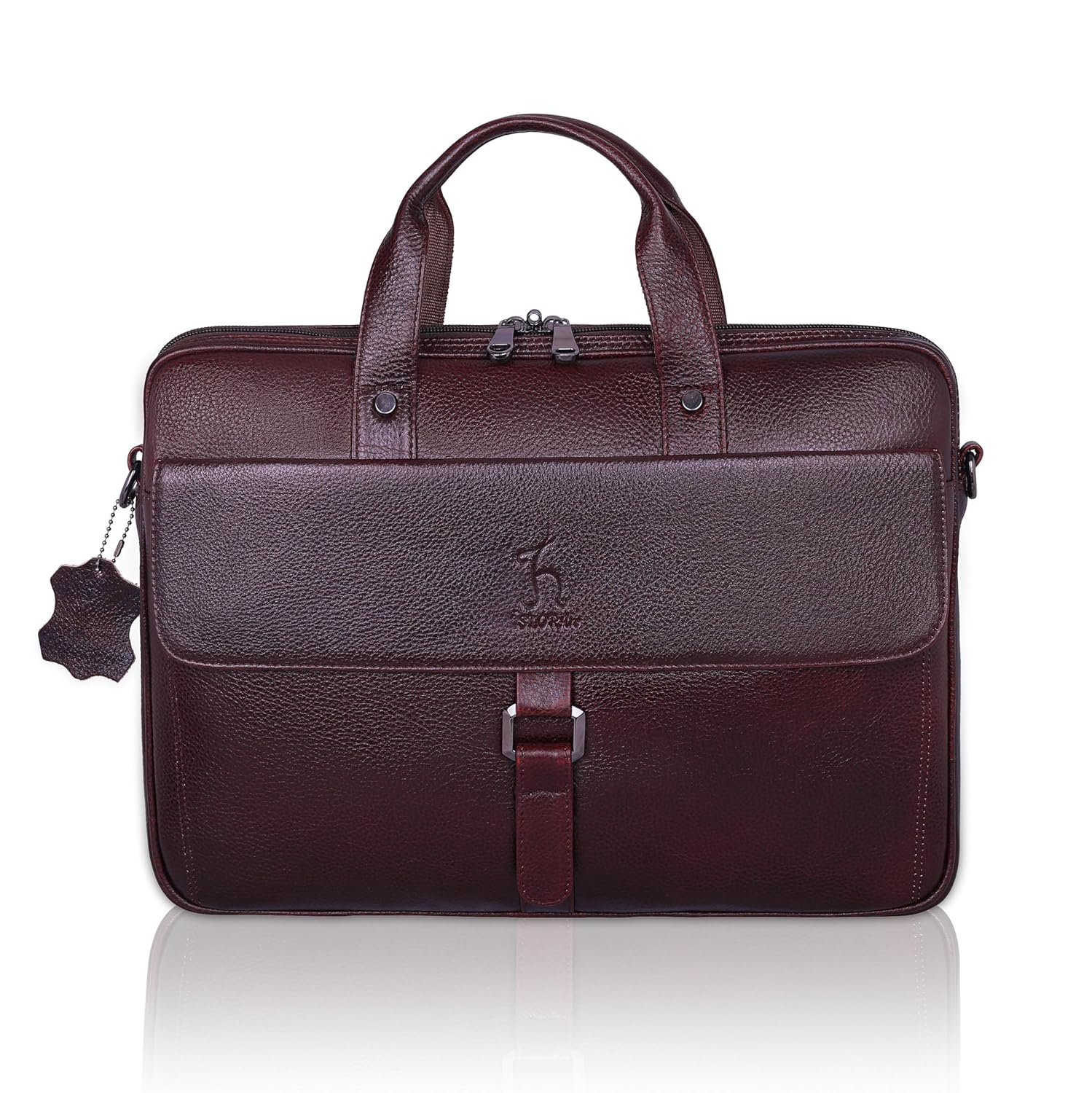 Unisex Genuine Leather Laptop Messenger Bag –15.5 Inch Office & Travel Briefcase with Handles & Adjustable Shoulder Strap for Men & Women | Padded Laptop Compartment | 1 Year Warranty