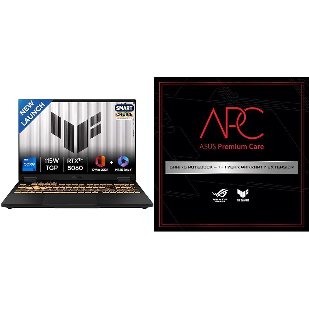 ASUS TUF F16, 14th Gen, Smartchoice,Intel Core i7 14650HX, Gaming Laptop(RTX 5060-8GB/16GB/1TB /FHD+/16″/165Hz/90WHrs/Windows 11ASUS 1 Year Brand Warranty Extension