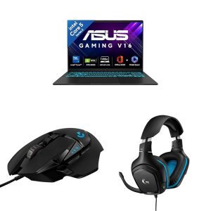 ASUS Gaming V16 Gaming Laptop,14th Gen Intel Core 5 210H+8GB RTX 5050,16GB RAM,512GB SSD with Logitech G502 Hero Gaming Mouse, Wired, 25000 DPI Programmable and Logitech G431 Wired Gaming Headset