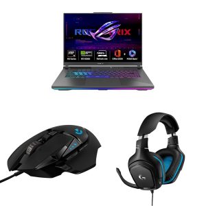 ASUS ROG Strix G16 Gaming Laptop,AMD Ryzen 9 8940HX+8GB RTX 5050,16GB RAM,1TB SSD with Logitech G502 Hero Gaming Mouse, Wired, 25000 DPI Programmable and Logitech G431 Wired Gaming Headset