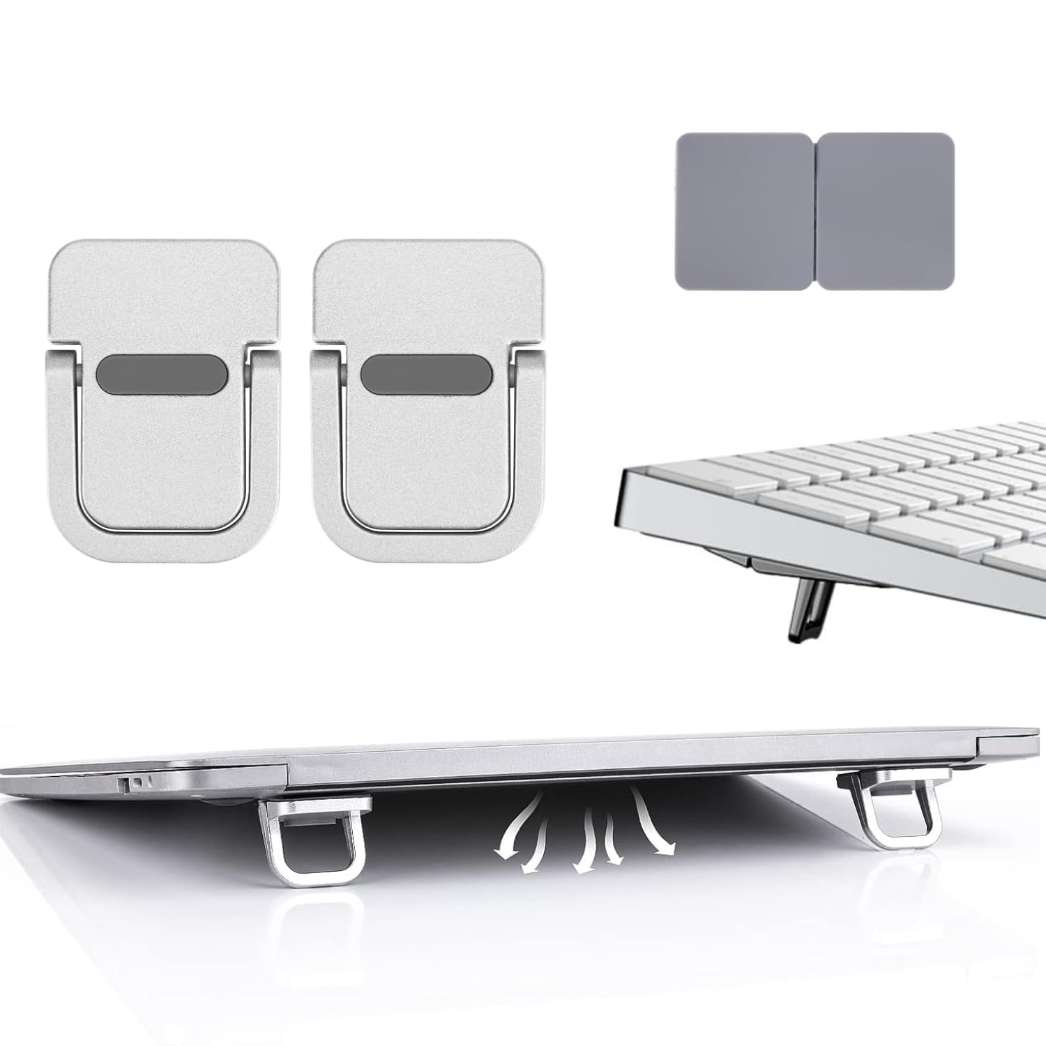 2PCS Invisible Metal Laptop Stand for Desk | Portable Mini Laptop Keyboard Riser | Compatible with MacBook, Dell, HP, Lenovo, Asus, Acer & More | Includes Extra Glue & Anti-Slip Pads