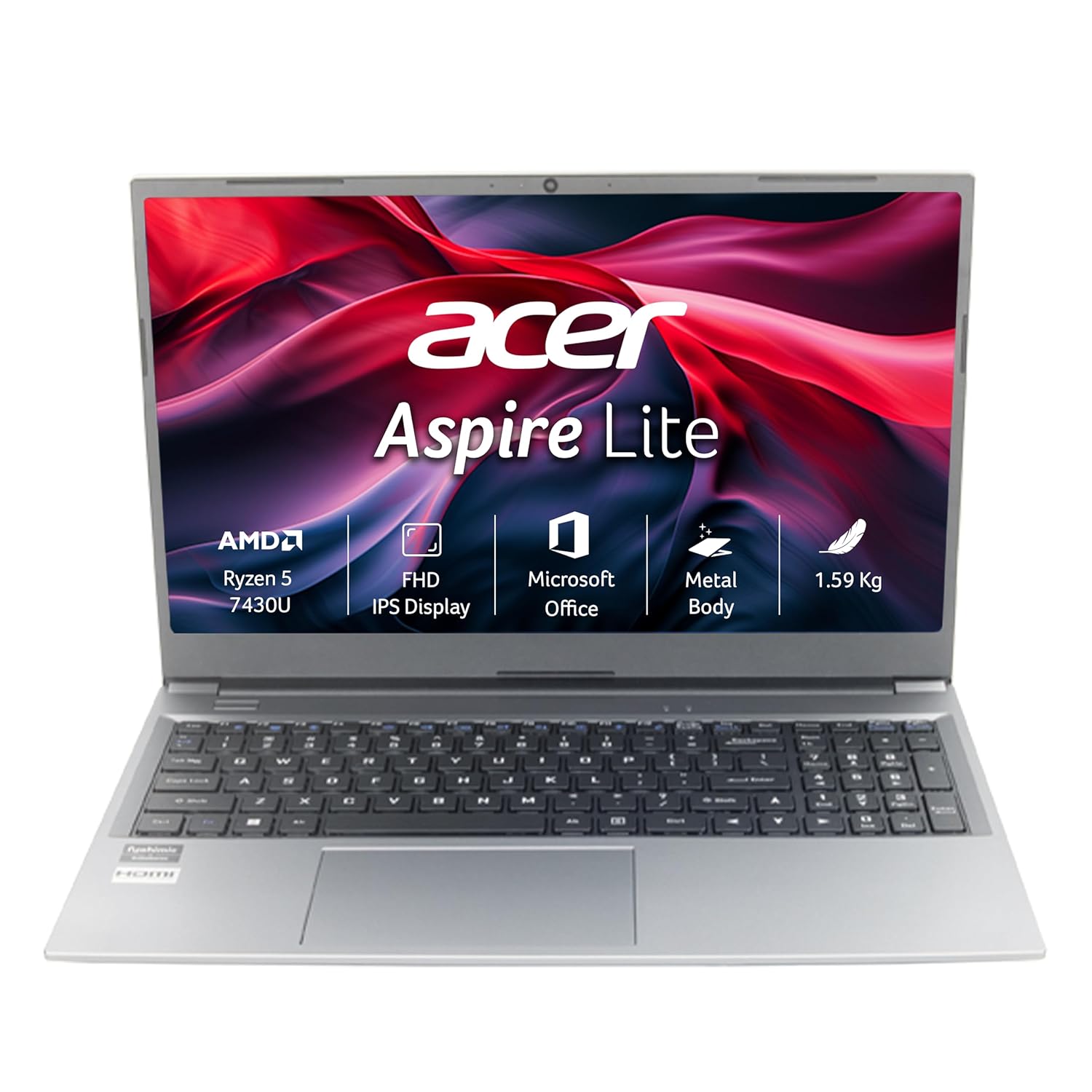 acer Aspire Lite, AMD Ryzen 5 7430U Processor,Office 2024 + M365 Basic, 16 GB RAM, 512 GB SSD, Full HD, 15.6″/39.62 cm, Windows 11 Home, Steel Grey, 1.59 kg, AL15-41, Thin and Light Laptop
