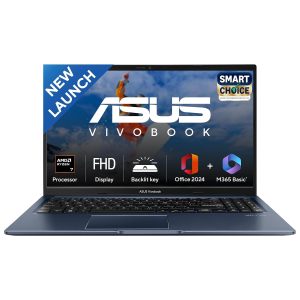 ASUS Vivobook 15, Smartchoice, AMD Ryzen 7 5825U, 16GB RAM, 512GB SSD, FHD 15.6″, Windows 11, Office Home 2024, Quiet Blue, 1.7Kg, M1502YA-BQ703WS, AMD Radeon iGPU, M365 Basic (1Year)*, 42Whr Laptop