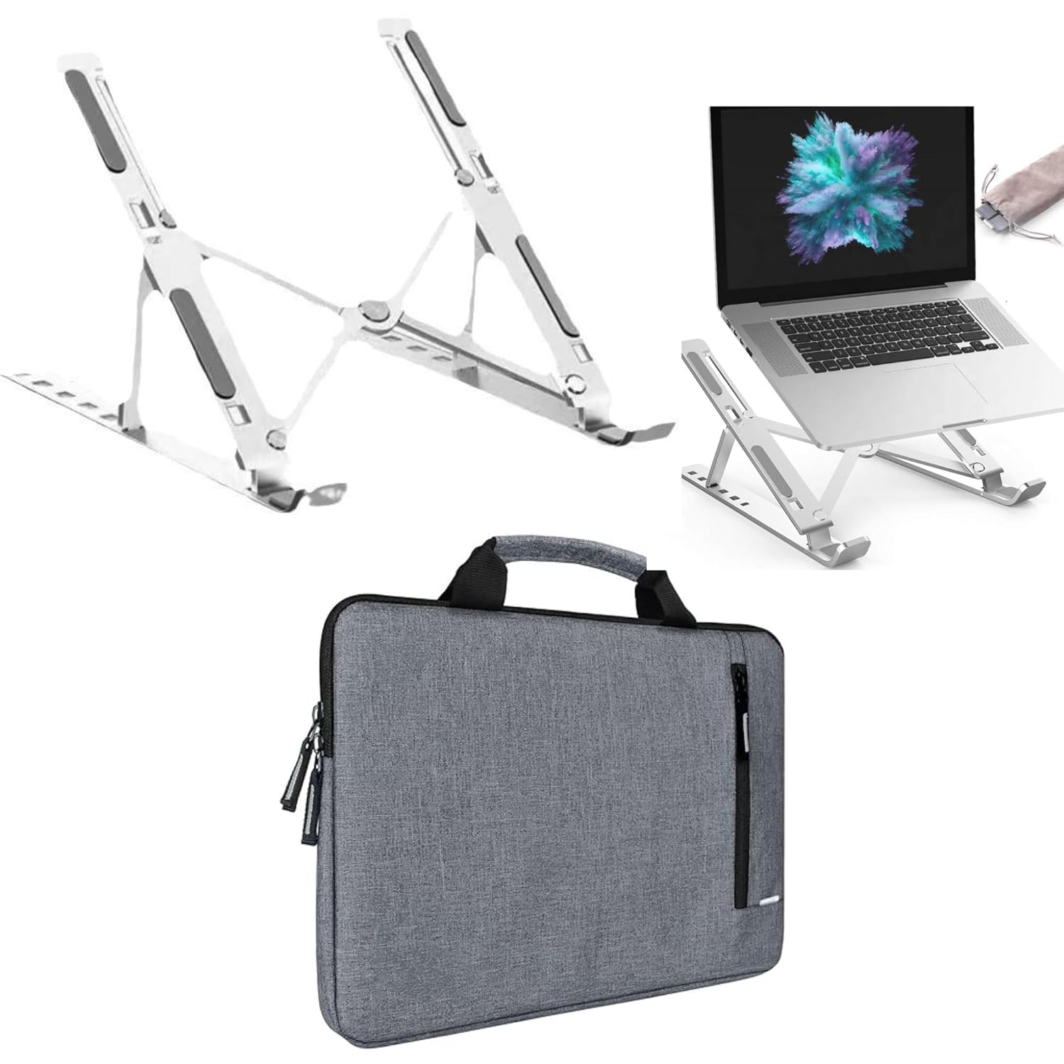 Premium Combo Laptop Stand with Protective Laptop Sleeve Bag | Office Desk Combo | Adjustable Foldable Stand + Padded Laptop Cover | Ideal for 11–17 Inch Laptops MacBook| HP |ASUS| DELL|Lenovo
