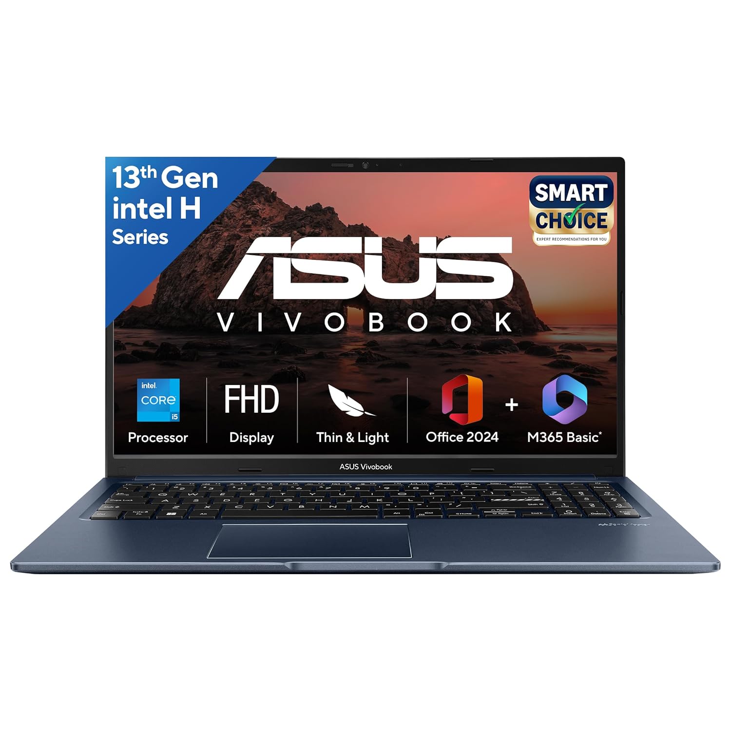 ASUS Vivobook 15, Smartchoice,Intel Core i5 13th Gen 13420H,16GB RAM, 512GB SSD, FHD 15.6″,Windows 11, Office Home 2024, Quiet Blue, 1.70 kg, X1502VA-BQ836WS,Intel UHD iGPU, M365 Basic (1Year)* Laptop