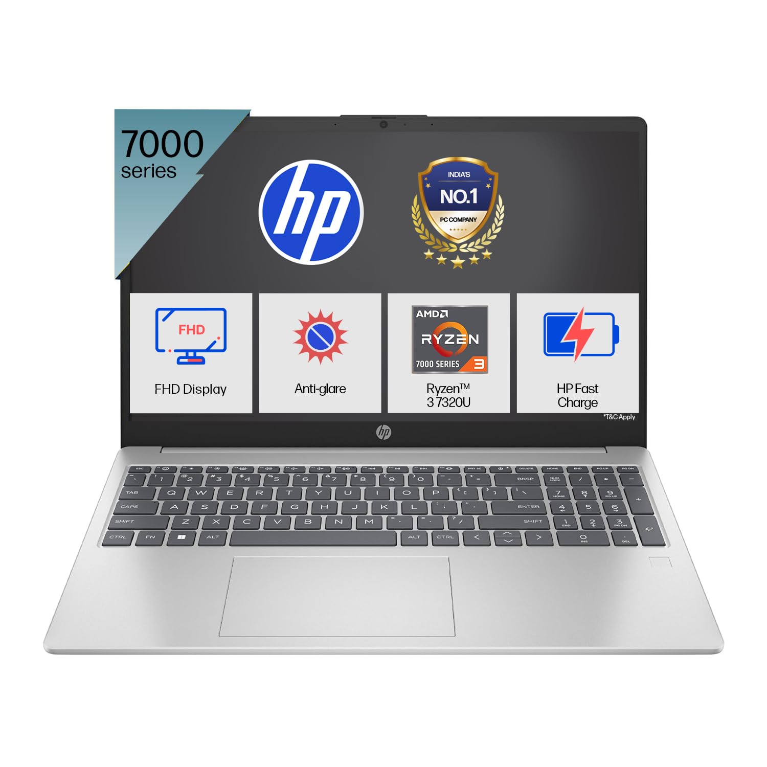 HP 15, AMD Ryzen 3 7320U (8GB LPDDR5, 512GB SSD) FHD, Anti-Glare, Micro-Edge, 15.6″/39.6cm, Win 11, Office 21, Silver, 1.59kg, fc0154AU, AMD Radeon Graphics, 1080p FHD Camera Laptop